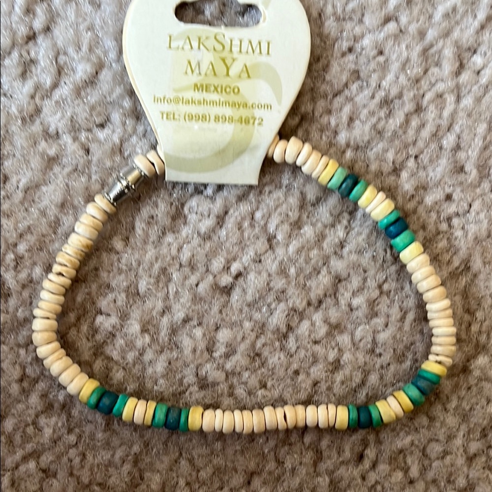 Green and Cream Bohemian bead Bracelet